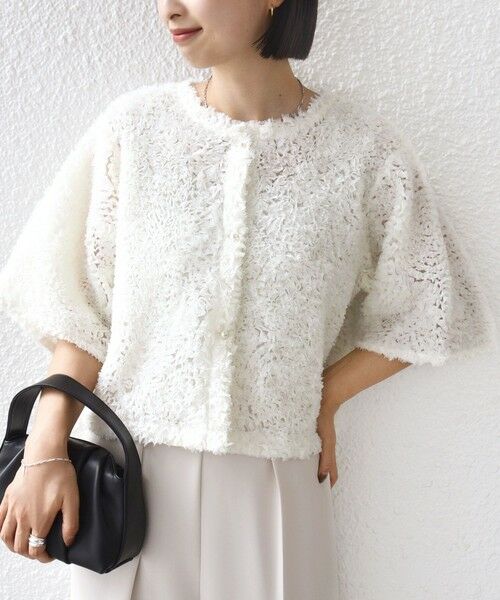 SHIPS for women/シップスウィメン little black:〈手洗い可能〉パール 釦 フリル チュール 半袖 ブラウス ホワイト ONE SIZE SHIPS for women/シップスウィメン little black:〈手洗い可能〉パール 釦 フリル チュール 半袖 ブラウス ホワイト ONE SIZE