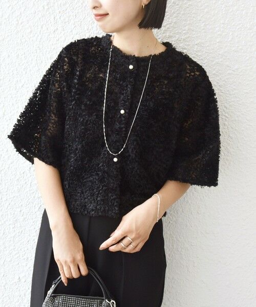 SHIPS / シップス シャツ・ブラウス | little black:〈手洗い可能〉パール 釦 フリル チュール 半袖 ブラウス | 詳細16