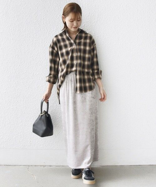 SHIPS / シップス ロング・マキシ丈スカート | 〈手洗い可能〉スノー クラッシュ ポリエステル ベロア ウエスト ゴム スカート | 詳細1