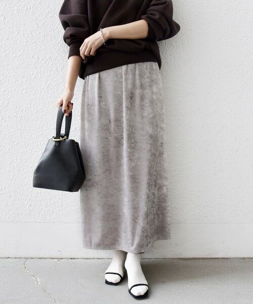 SHIPS / シップス ロング・マキシ丈スカート | 〈手洗い可能〉スノー クラッシュ ポリエステル ベロア ウエスト ゴム スカート | 詳細10