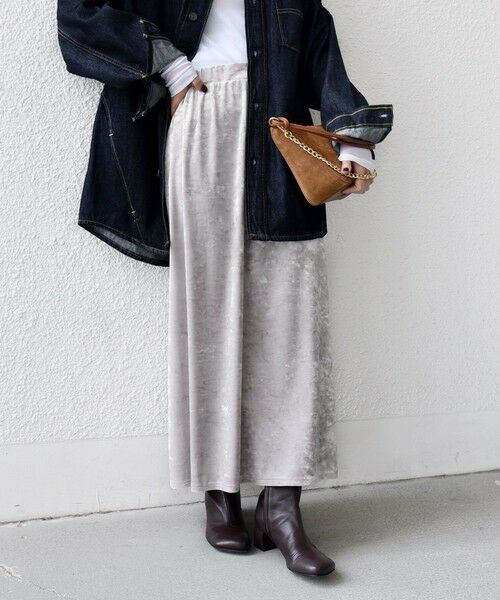 SHIPS / シップス ロング・マキシ丈スカート | 〈手洗い可能〉スノー クラッシュ ポリエステル ベロア ウエスト ゴム スカート | 詳細14