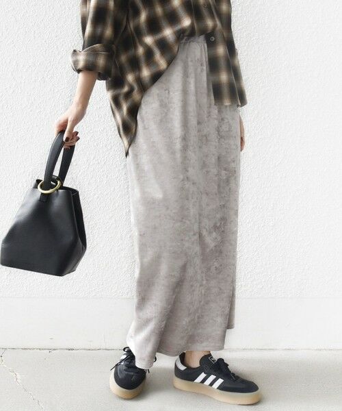 SHIPS / シップス ロング・マキシ丈スカート | 〈手洗い可能〉スノー クラッシュ ポリエステル ベロア ウエスト ゴム スカート | 詳細4