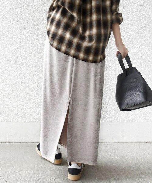 SHIPS / シップス ロング・マキシ丈スカート | 〈手洗い可能〉スノー クラッシュ ポリエステル ベロア ウエスト ゴム スカート | 詳細5