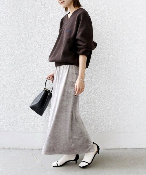 SHIPS / シップス ロング・マキシ丈スカート | 〈手洗い可能〉スノー クラッシュ ポリエステル ベロア ウエスト ゴム スカート | 詳細8