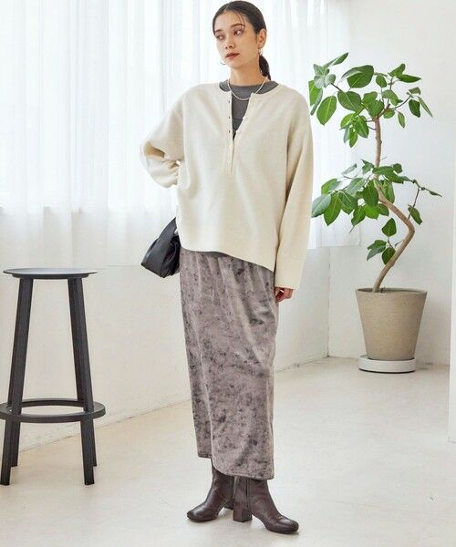 SHIPS / シップス ロング・マキシ丈スカート | 〈手洗い可能〉スノー クラッシュ ポリエステル ベロア ウエスト ゴム スカート | 詳細17