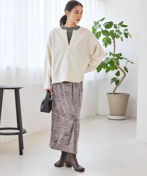 SHIPS / シップス ロング・マキシ丈スカート | 〈手洗い可能〉スノー クラッシュ ポリエステル ベロア ウエスト ゴム スカート | 詳細20