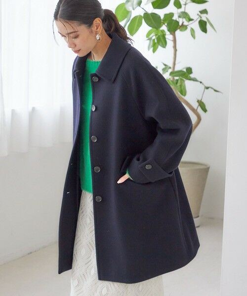 SHIPS for women/シップスウィメン 《予約》千鳥 / ソリッド ウール メルトン ステンカラー コート ネイビー 36