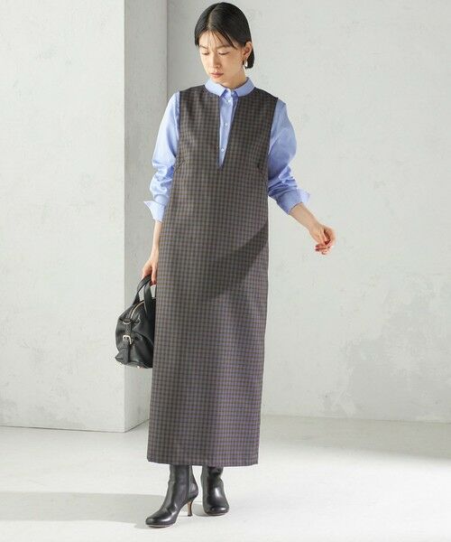 SHIPS / シップス ロング・マキシ丈ワンピース | 〈手洗い可能〉アジャスト ボタン チェック ジャンパー スカート | 詳細1