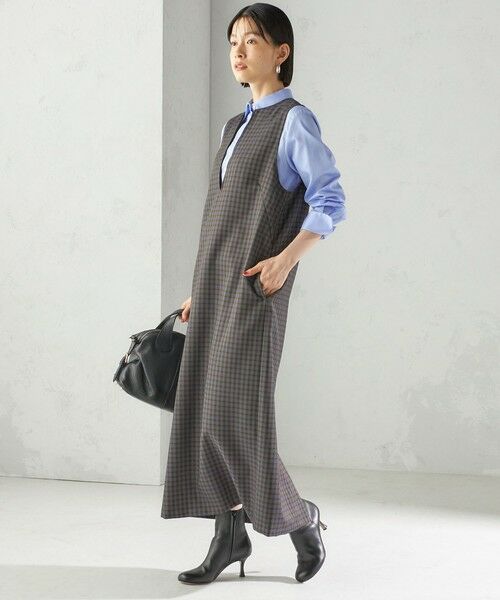 SHIPS / シップス ロング・マキシ丈ワンピース | 〈手洗い可能〉アジャスト ボタン チェック ジャンパー スカート | 詳細3