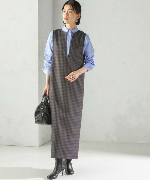 SHIPS for women/シップスウィメン 〈手洗い可能〉アジャスト ボタン チェック ジャンパー スカート ブラウン 36 SHIPS for women/シップスウィメン 〈手洗い可能〉アジャスト ボタン チェック ジャンパー スカート ブラウン 36