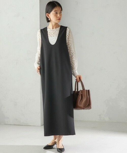 SHIPS / シップス ロング・マキシ丈ワンピース | 〈吸水速乾 / 手洗い可能〉アジャスト ボタン ジャンパー スカート(ブラック)