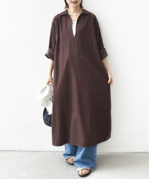 SHIPS / シップス ロング・マキシ丈ワンピース | 【WEB限定】〈洗濯機可能〉スキッパー コーデュロイ ワンピース | 詳細14