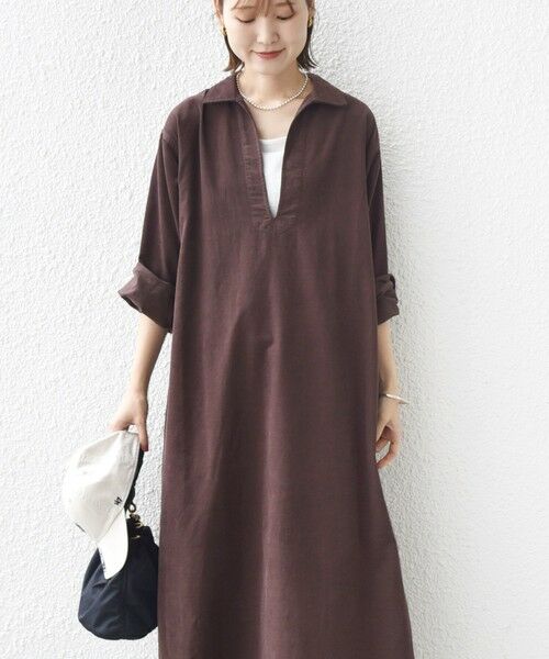 SHIPS / シップス ロング・マキシ丈ワンピース | 【WEB限定】〈洗濯機可能〉スキッパー コーデュロイ ワンピース | 詳細15
