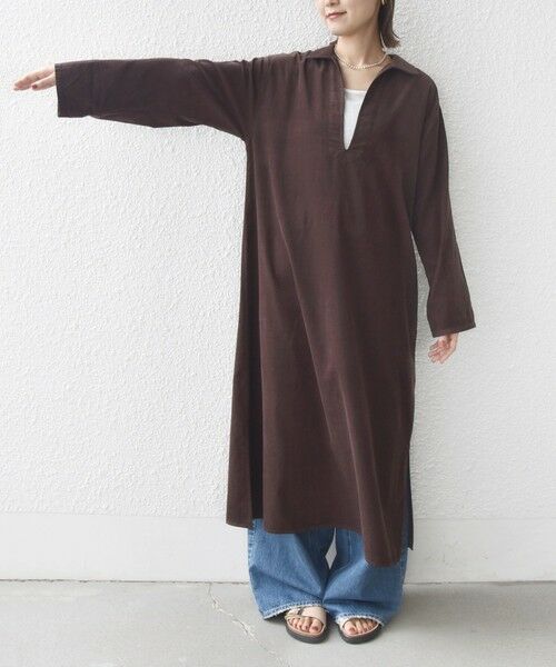 SHIPS / シップス ロング・マキシ丈ワンピース | 【WEB限定】〈洗濯機可能〉スキッパー コーデュロイ ワンピース | 詳細30