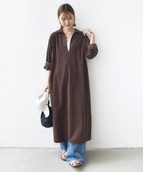 SHIPS / シップス ロング・マキシ丈ワンピース | 【WEB限定】〈洗濯機可能〉スキッパー コーデュロイ ワンピース | 詳細10