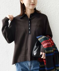 SHIPS / シップス ニット・セーター | 【WEB限定】〈手洗い可能〉サイド スリット ゴールド 釦 ポロ ニット