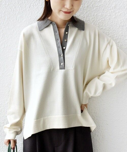 SHIPS / シップス ニット・セーター | 【WEB限定】〈手洗い可能〉サイド スリット ゴールド 釦 ポロ ニット | 詳細5