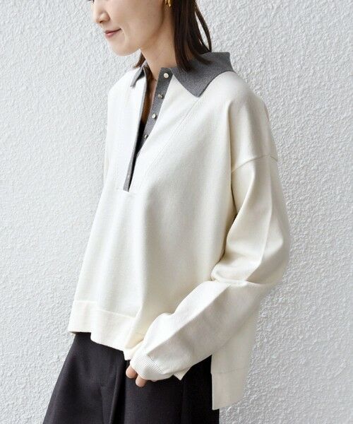 SHIPS / シップス ニット・セーター | 【WEB限定】〈手洗い可能〉サイド スリット ゴールド 釦 ポロ ニット | 詳細6