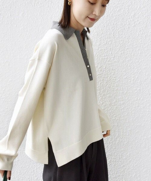 SHIPS / シップス ニット・セーター | 【WEB限定】〈手洗い可能〉サイド スリット ゴールド 釦 ポロ ニット | 詳細8