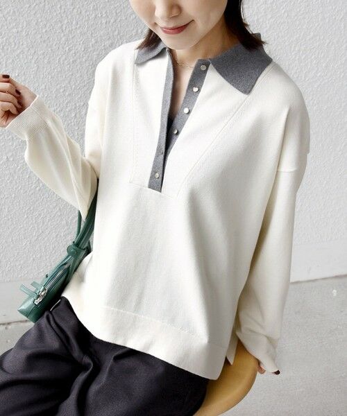 SHIPS / シップス ニット・セーター | 【WEB限定】〈手洗い可能〉サイド スリット ゴールド 釦 ポロ ニット | 詳細9