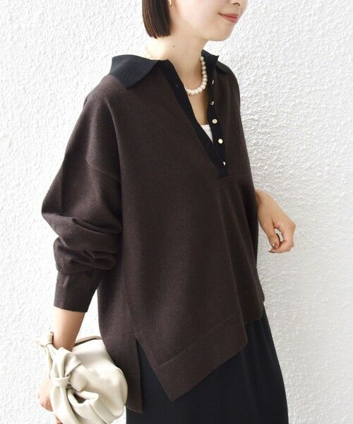 SHIPS / シップス ニット・セーター | 【WEB限定】〈手洗い可能〉サイド スリット ゴールド 釦 ポロ ニット | 詳細16