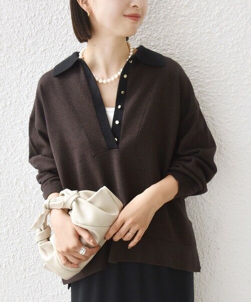 SHIPS / シップス ニット・セーター | 【WEB限定】〈手洗い可能〉サイド スリット ゴールド 釦 ポロ ニット | 詳細17