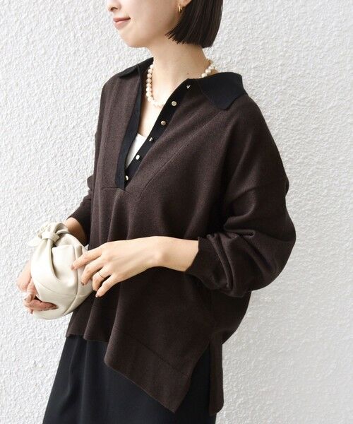 SHIPS / シップス ニット・セーター | 【WEB限定】〈手洗い可能〉サイド スリット ゴールド 釦 ポロ ニット | 詳細18