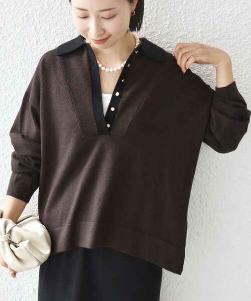 SHIPS / シップス ニット・セーター | 【WEB限定】〈手洗い可能〉サイド スリット ゴールド 釦 ポロ ニット | 詳細20