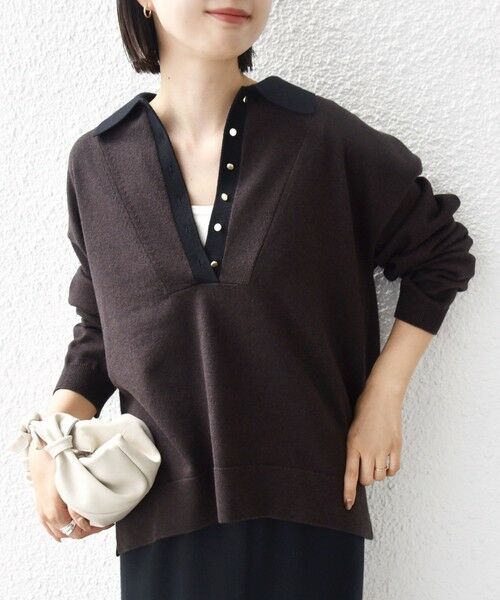 SHIPS / シップス ニット・セーター | 【WEB限定】〈手洗い可能〉サイド スリット ゴールド 釦 ポロ ニット | 詳細21