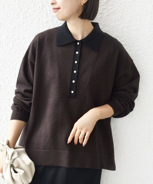 SHIPS / シップス ニット・セーター | 【WEB限定】〈手洗い可能〉サイド スリット ゴールド 釦 ポロ ニット | 詳細23