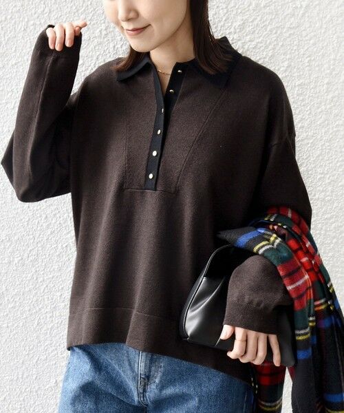 SHIPS / シップス ニット・セーター | 【WEB限定】〈手洗い可能〉サイド スリット ゴールド 釦 ポロ ニット | 詳細29