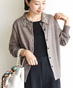 SHIPS / シップス カーディガン・ボレロ | 【WEB限定】〈手洗い可能〉ビーズ 刺しゅう 襟付 ニット カーディガン