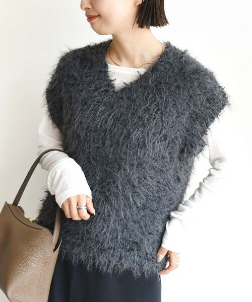 SHIPS / シップス ベスト | 【WEB限定】〈手洗い可能〉チュール フェザー MIX ニット ベスト | 詳細15