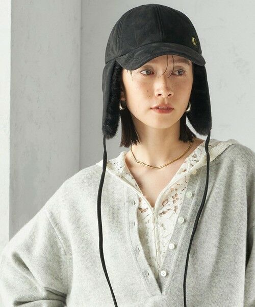 SHIPS for women/シップスウィメン Revis.: ポリエステル スエード フライト キャップ ブラック ONE SIZE SHIPS for women/シップスウィメン Revis.: ポリエステル スエード フライト キャップ ブラック ONE SIZE