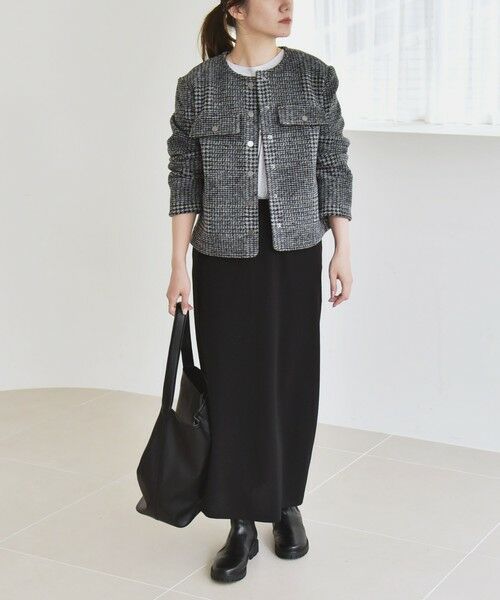 SHIPS / シップス ノーカラージャケット | quaranciel: ボンディング チェック ノーカラー ショート ジャケット | 詳細1