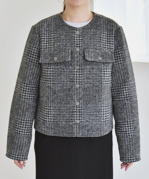 SHIPS / シップス ノーカラージャケット | quaranciel: ボンディング チェック ノーカラー ショート ジャケット | 詳細18