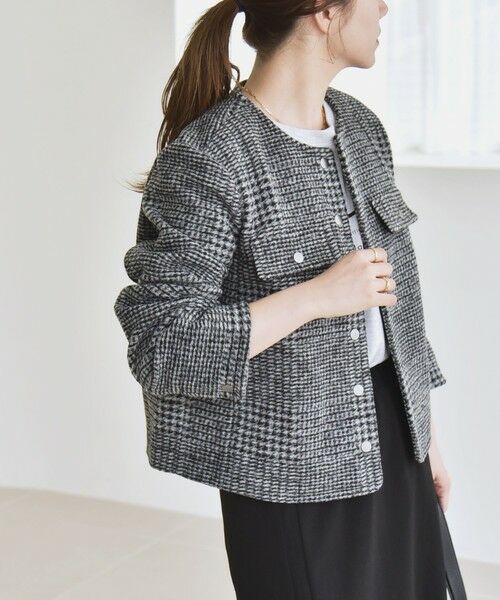 SHIPS / シップス ノーカラージャケット | quaranciel: ボンディング チェック ノーカラー ショート ジャケット | 詳細4