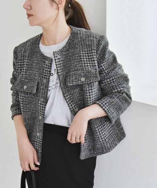 SHIPS / シップス ノーカラージャケット | quaranciel: ボンディング チェック ノーカラー ショート ジャケット | 詳細5