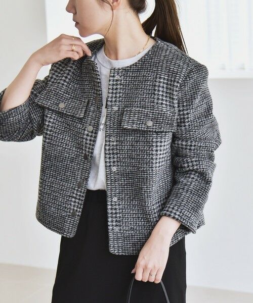 SHIPS / シップス ノーカラージャケット | quaranciel: ボンディング チェック ノーカラー ショート ジャケット | 詳細7