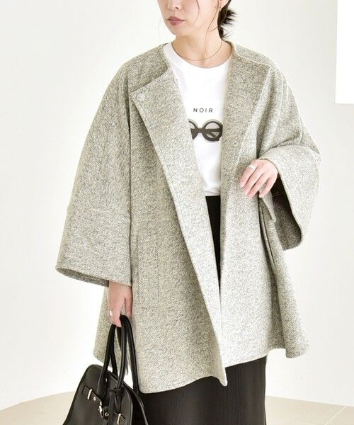 SHIPS / シップス その他アウター | quaranciel: スライバー ウール ミックス ノーカラー ケープ ハーフ コート | 詳細13