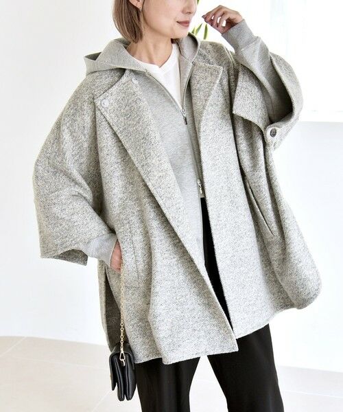 SHIPS / シップス その他アウター | quaranciel: スライバー ウール ミックス ノーカラー ケープ ハーフ コート | 詳細3