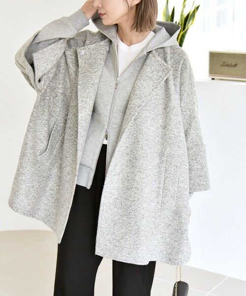 SHIPS / シップス その他アウター | quaranciel: スライバー ウール ミックス ノーカラー ケープ ハーフ コート | 詳細4