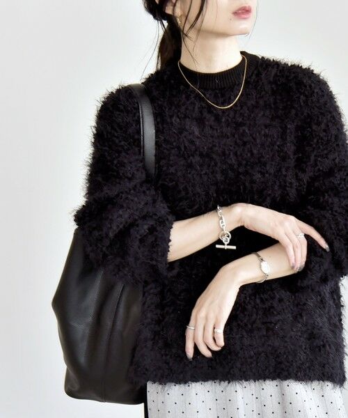 SHIPS for women/シップスウィメン quaranciel:〈手洗い可能〉ネップツイード クルーネック コンパクト ニット ブラック ONE SIZE SHIPS for women/シップスウィメン quaranciel:〈手洗い可能〉ネップツイード クルーネック コンパクト ニット ブラック ONE SIZE