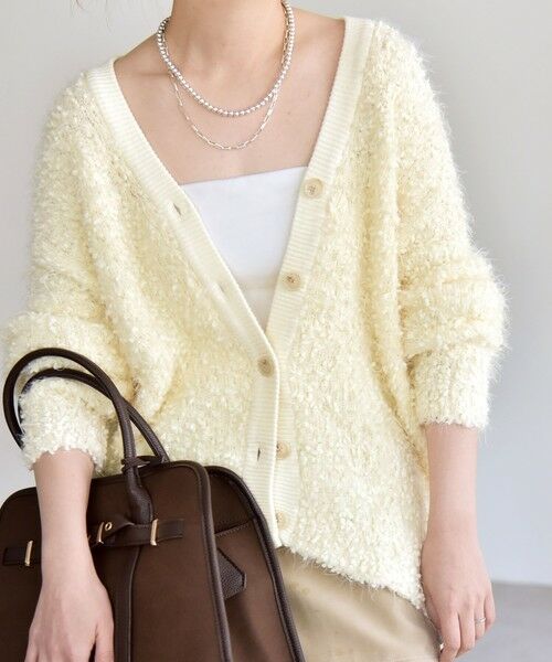SHIPS for women/シップスウィメン 《予約》quaranciel:〈手洗い可能〉ネップツイード Vネック ニット カーディガン オフホワイト ONE SIZE SHIPS for women/シップスウィメン 《予約》quaranciel:〈手洗い可能〉ネップツイード Vネック ニット カーディガン オフホワイト ONE SIZE