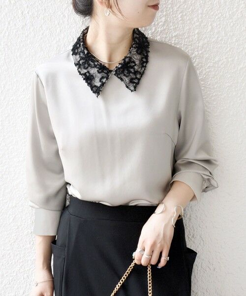 SHIPS / シップス シャツ・ブラウス | 《一部追加予約》SHIPS any:〈洗濯機可能〉サテン レースカラー ブラウス | 詳細3