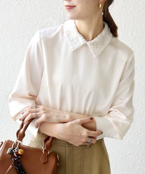 SHIPS for women/シップスウィメン 《追加予約》SHIPS any:〈洗濯機可能〉サテン レースカラー ブラウス クリーム ONE SIZE