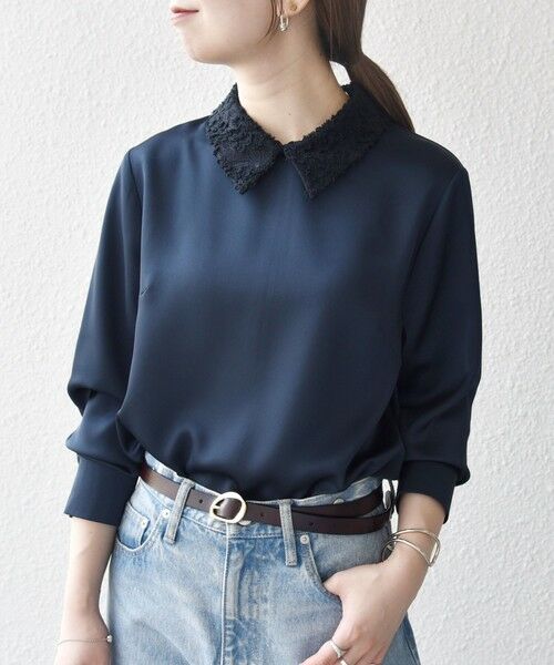 SHIPS / シップス シャツ・ブラウス | 《一部追加予約》SHIPS any:〈洗濯機可能〉サテン レースカラー ブラウス | 詳細30