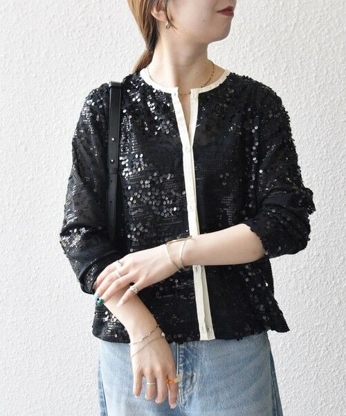 SHIPS / シップス シャツ・ブラウス | SHIPS any: スパンコール ジャカード バイカラー クルーネック シャツ カーディガン | 詳細3