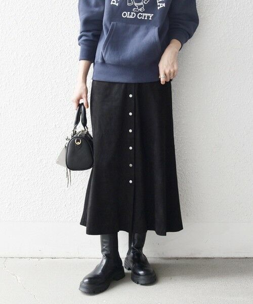 SHIPS / シップス ロング・マキシ丈スカート | 《一部追加予約》SHIPS any: ポリエステル スエード フロント ボタン Aライン スカート | 詳細3