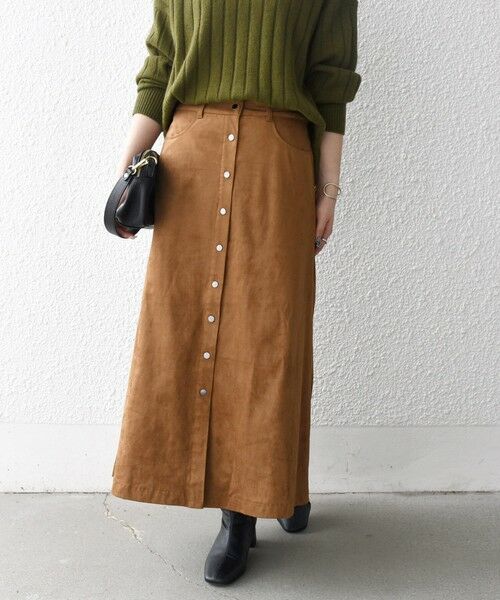 SHIPS / シップス ロング・マキシ丈スカート | 《一部追加予約》SHIPS any: ポリエステル スエード フロント ボタン Aライン スカート | 詳細15
